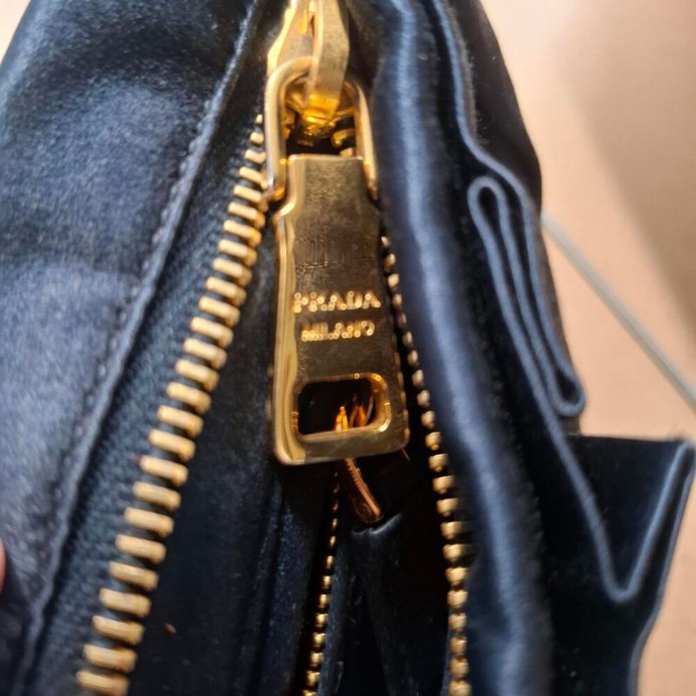 Prada Pleated Clutch Bag in Navy Blue Satin - Picture 7 of 8